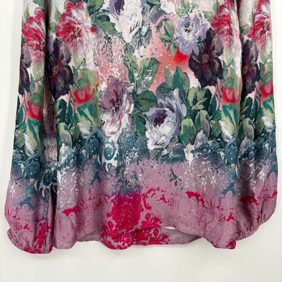SUNDANCE Samantha Watercolor Floral Silk Pleated Blouse Sz Med, Floral Spring - Picture 6 of 8
